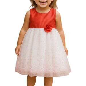 George 3T Girls Party Dress Red Tulle Overlay Sparkle White Rose Accent Bow